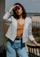 Tissu tweed léger - Ecru ou Bleu Gris