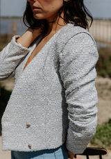 Tissu tweed léger - Ecru ou Bleu Gris