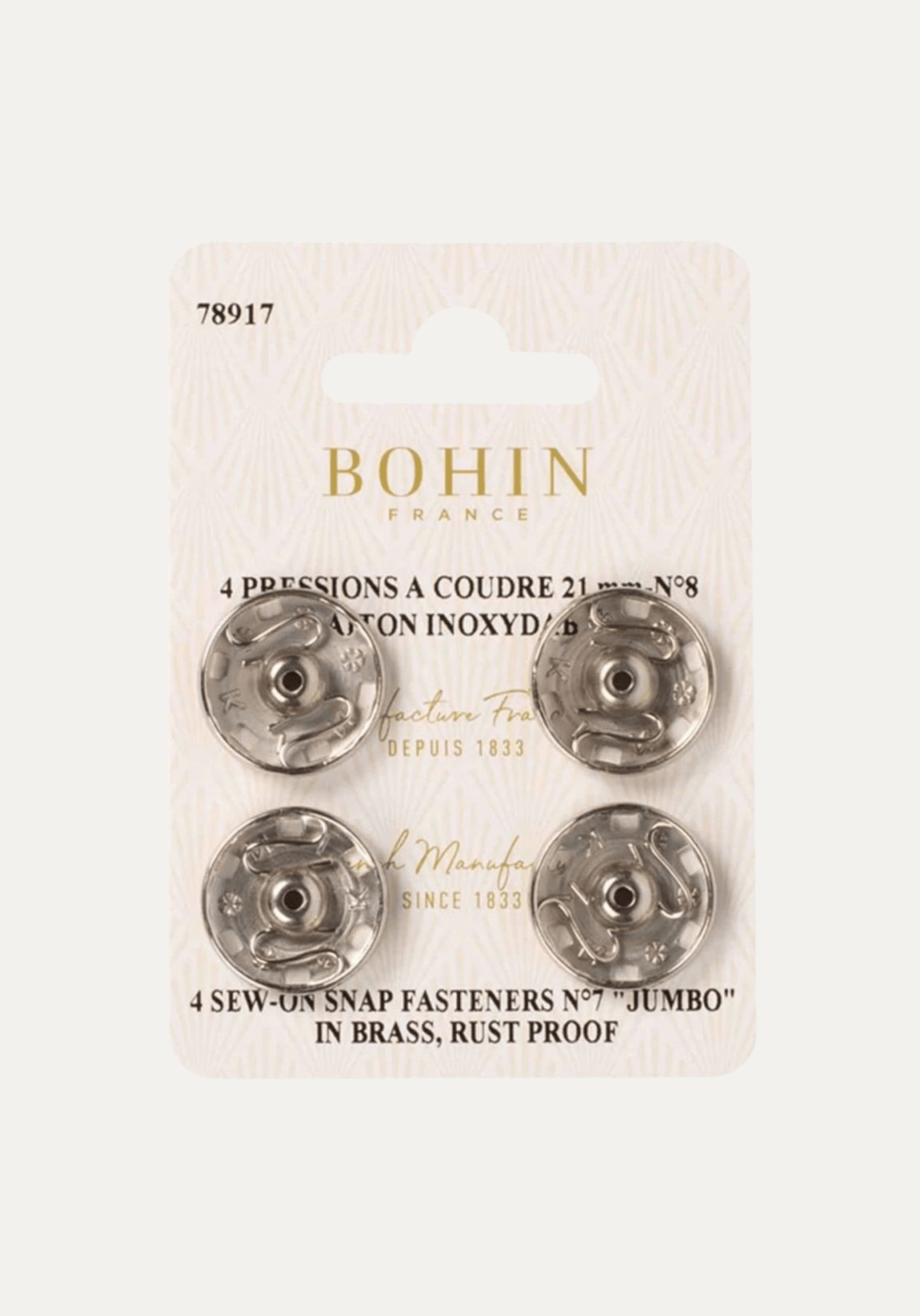 Boutons pression à coudre Bohin – 21 mm (Argent) – lot de 4 - Maison Fauve