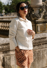 Tissu tweed léger - Ecru ou Bleu Gris