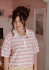 COUPON 250 CM - Tissu voile poly viscose à rayures Berlingot - Rose Romance - Maison Fauve