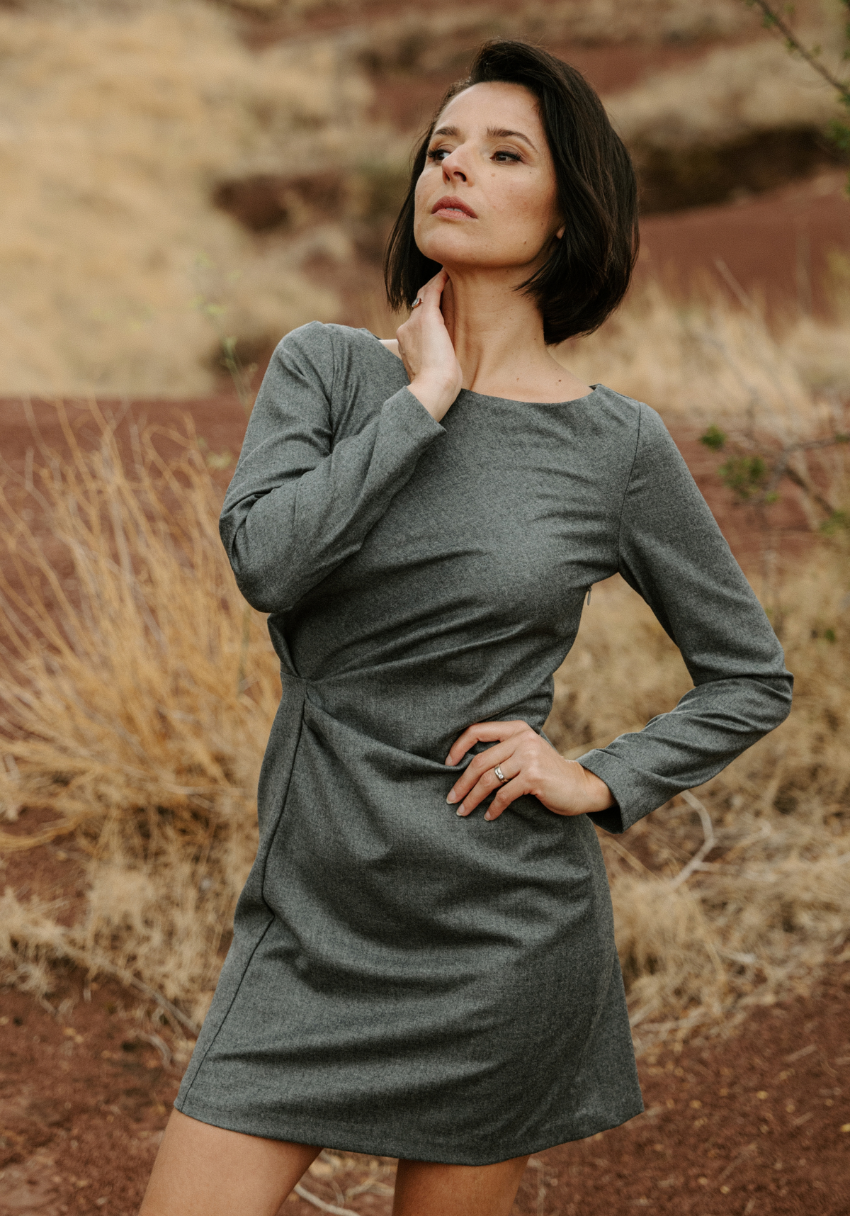 Lightweight heather grey virgin wool flannel fabric