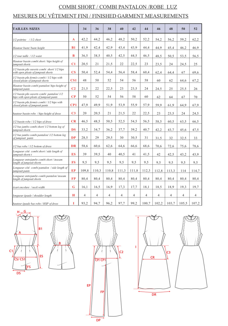 Patron couture robe, combinaison Luz / Patron PDF (A0, A3, A4 et US letter)