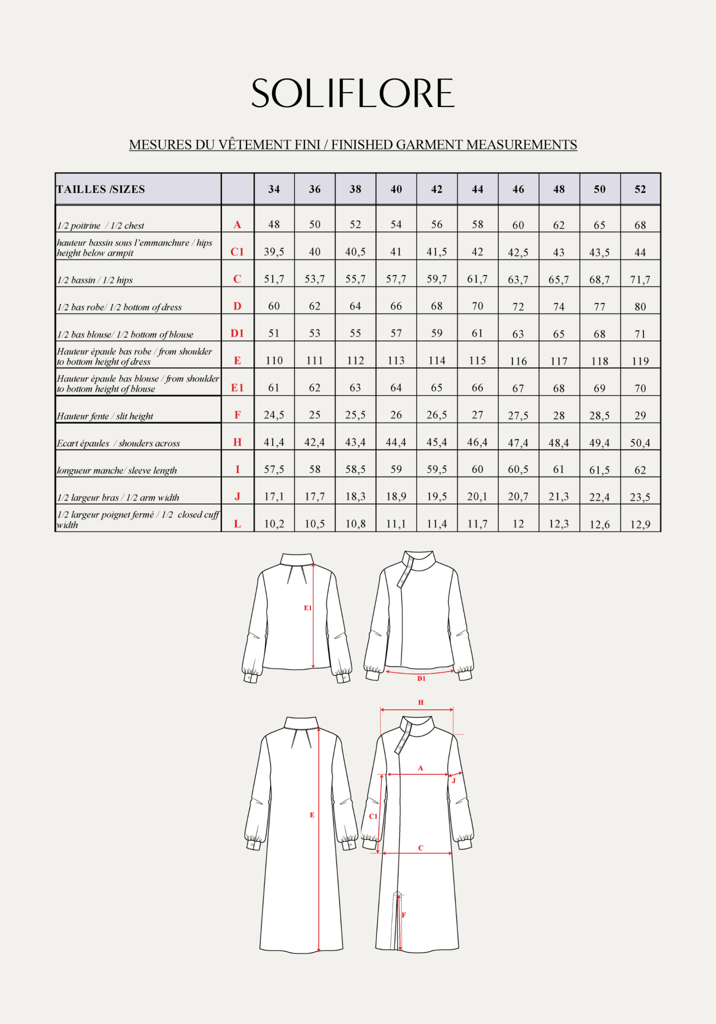 Patron couture robe, blouse Soliflore / PDF (A4, A3, A0, US Letter) - Cadres, Calques par Taille, Vidéoprojection - Maison Fauve