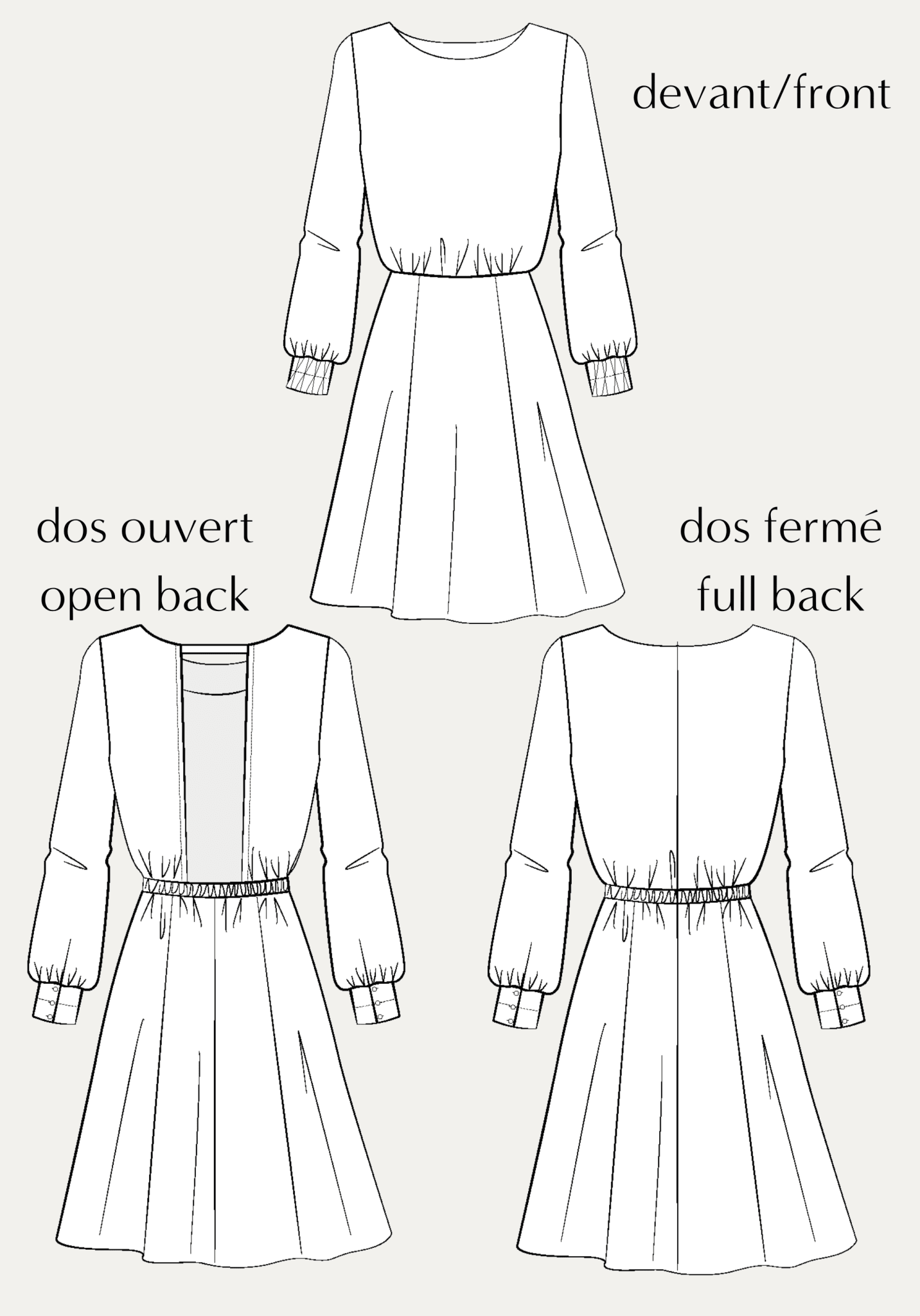 Patron couture robe Primrose / PDF (A4, A3, A0, US Letter) - Cadres, Calques par Taille, Vidéoprojection - Maison Fauve