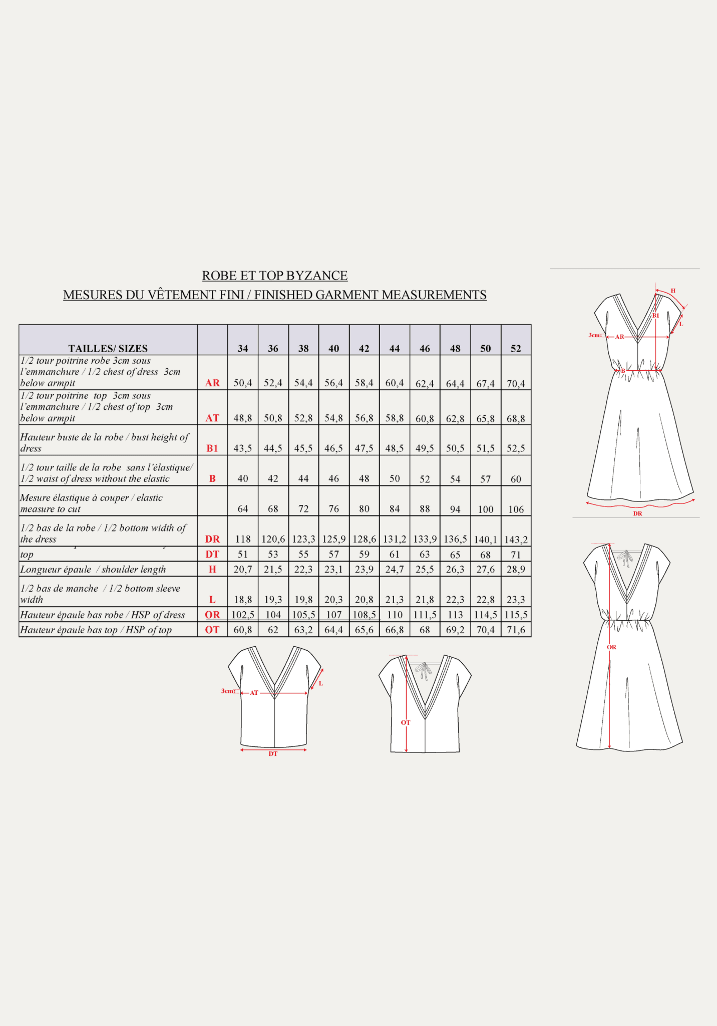 Patron couture robe, top Byzance / PDF (A4, A3, A0, US Letter) - Cadres, Calques par Taille, Vidéoprojection - Maison Fauve