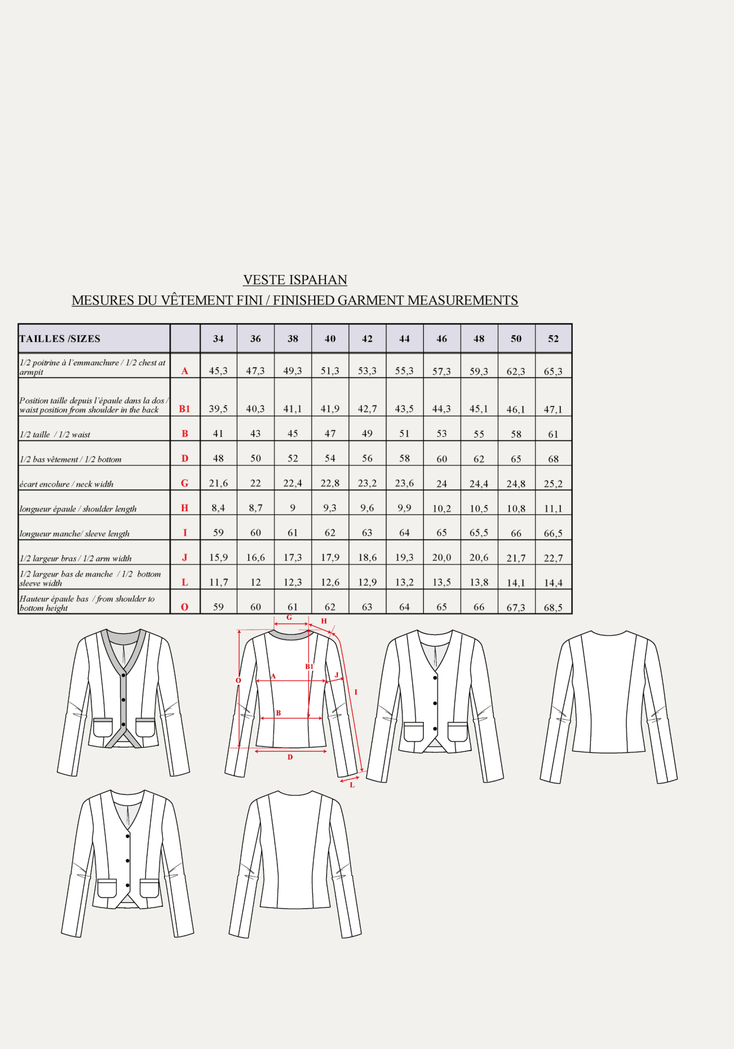 Patron couture veste Ispahan / PDF (A4, A3, A0, US Letter) - Cadres, Calques par Taille, Vidéoprojection - Maison Fauve