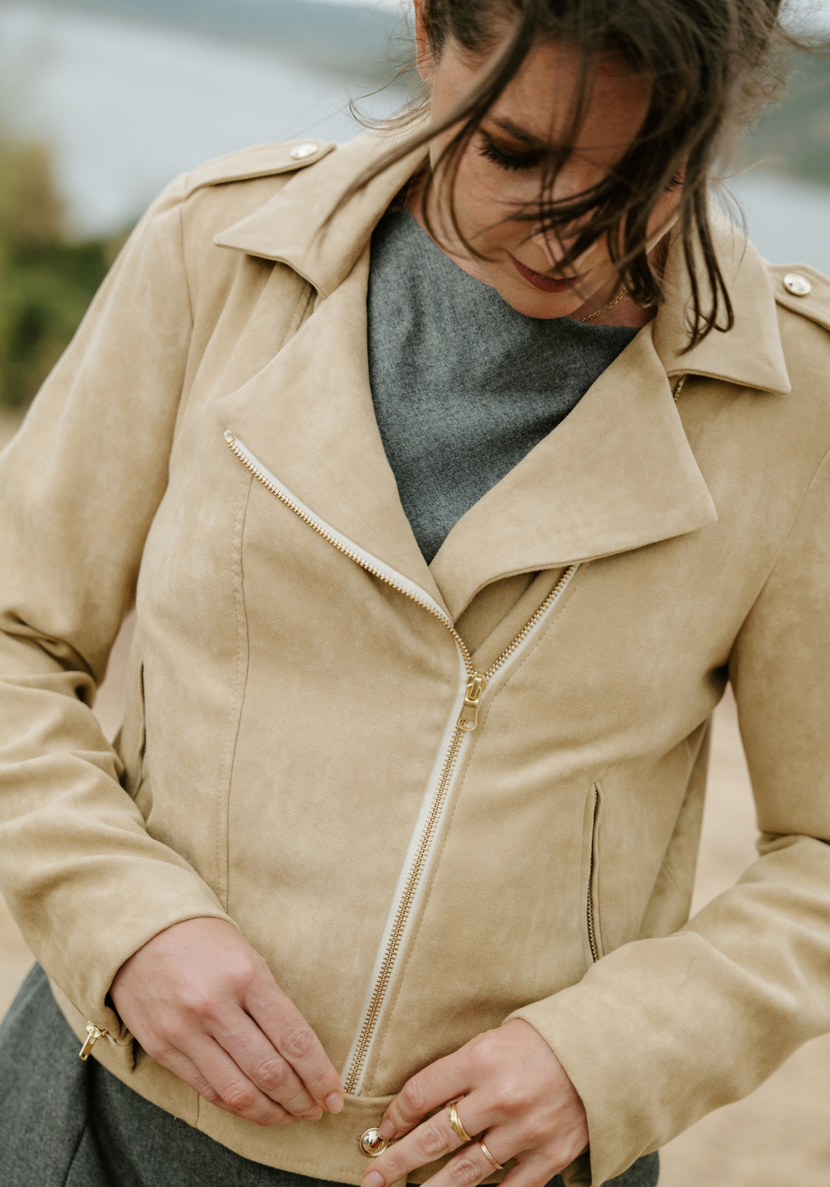 Beige, brown or moss green faux suede by the meter - Suede-look fabric