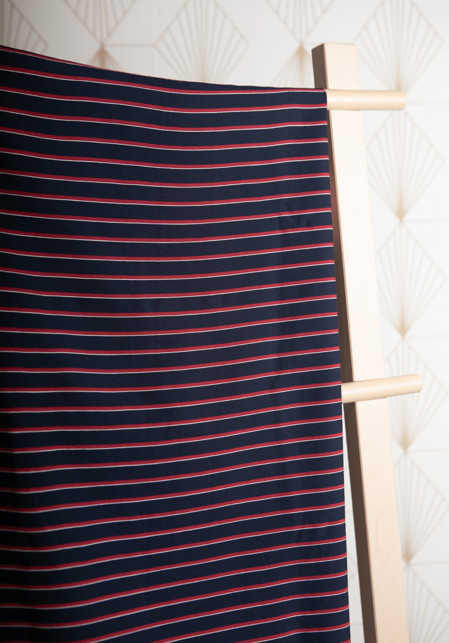 Tissu voile poly viscose à rayures Horizon – Marine / Beige & Encre - Maison Fauve