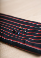 Tissu voile poly viscose à rayures Horizon – Marine / Beige & Encre