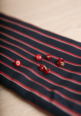 Tissu voile poly viscose à rayures Horizon – Marine / Beige & Encre