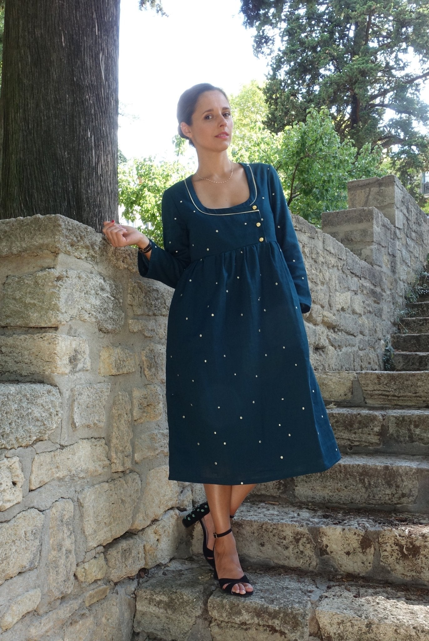 Patron couture robe, blouse encolure carrée Sybil / PDF (A4, A3, A0, US Letter) - Cadres, Calques par Taille, Vidéoprojection - Maison Fauve