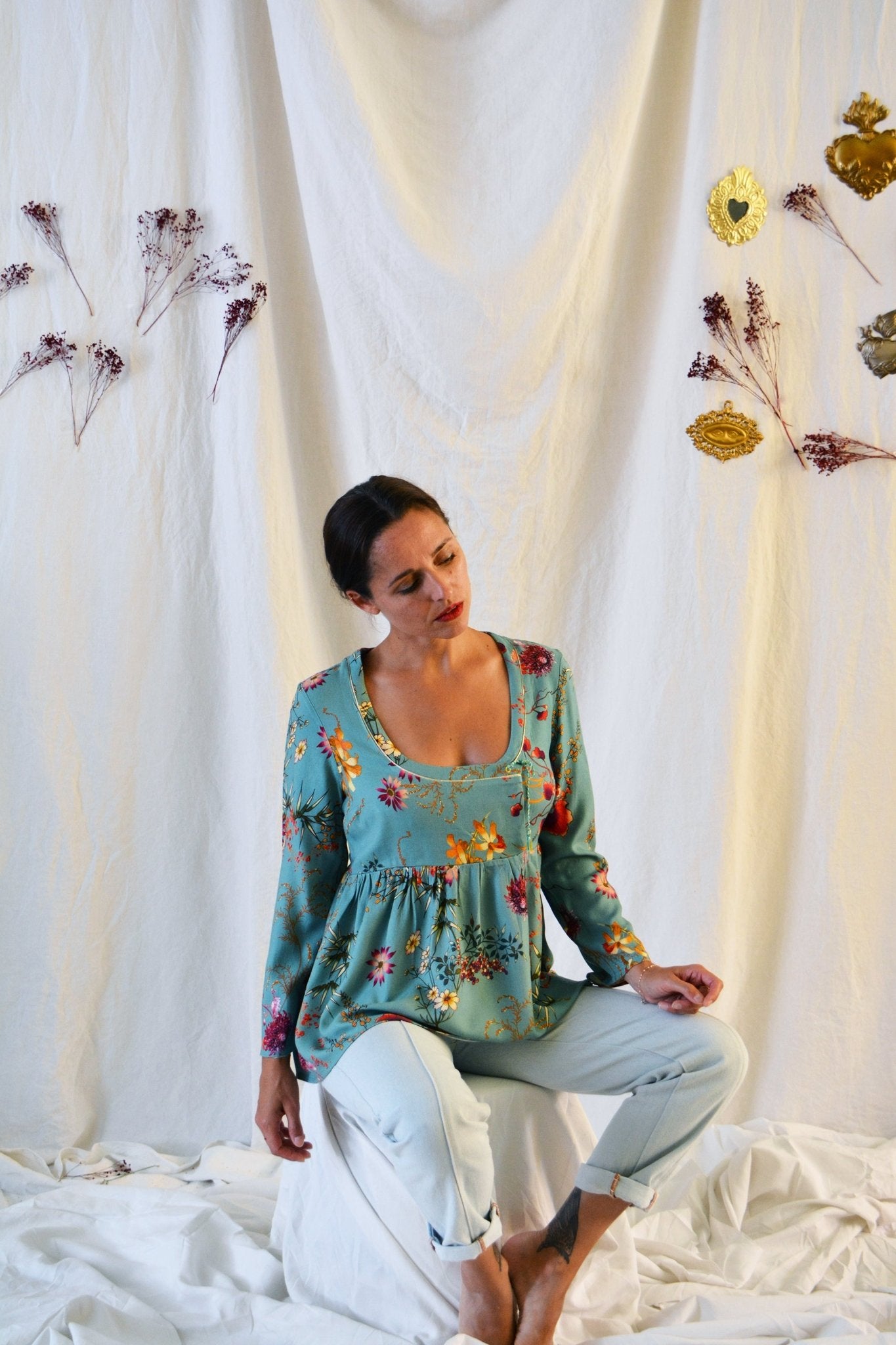 Patron couture robe, blouse encolure carrée Sybil / PDF (A4, A3, A0, US Letter) - Cadres, Calques par Taille, Vidéoprojection - Maison Fauve