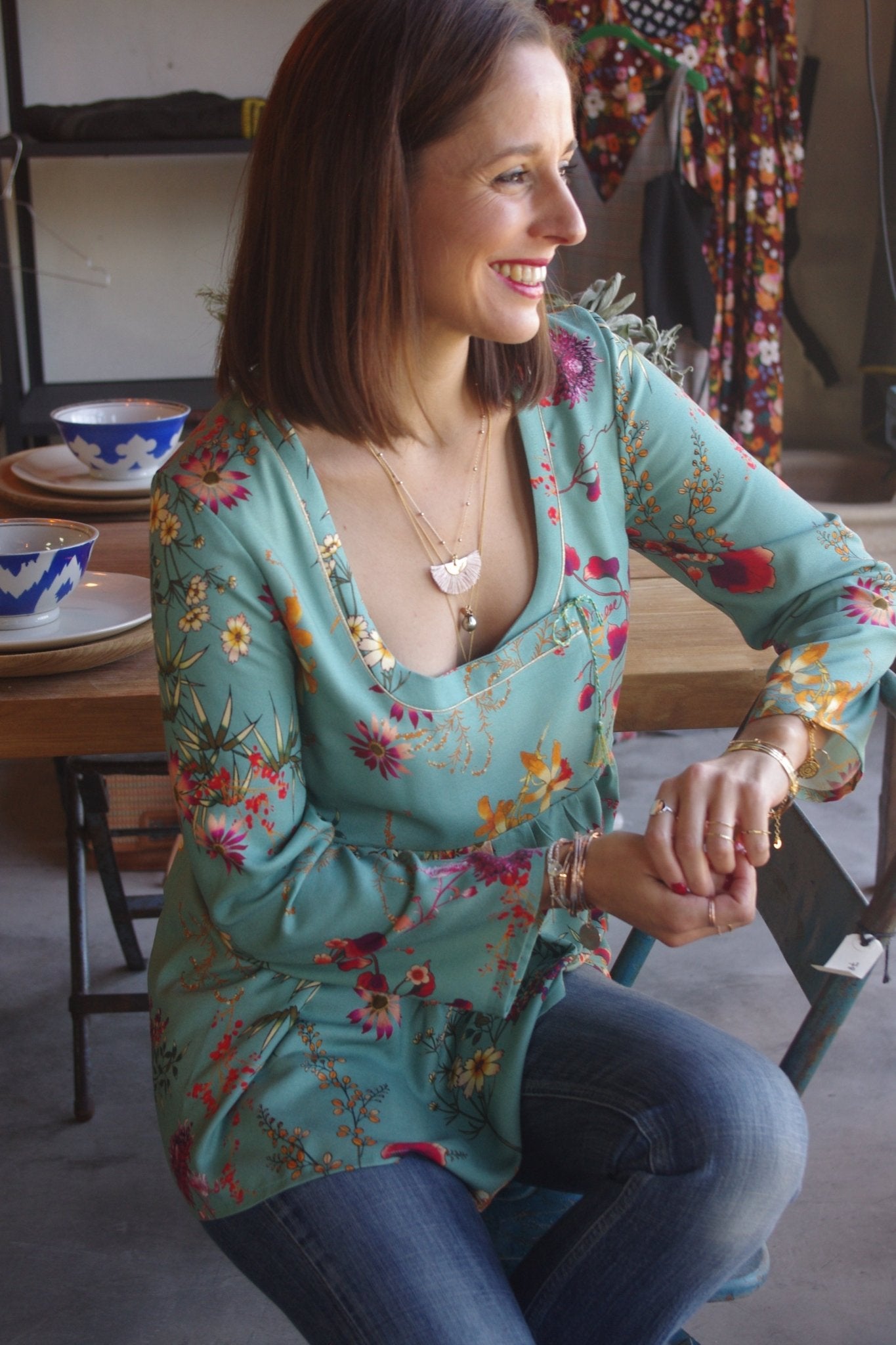 Patron couture robe, blouse encolure carrée Sybil / PDF (A4, A3, A0, US Letter) - Cadres, Calques par Taille, Vidéoprojection - Maison Fauve