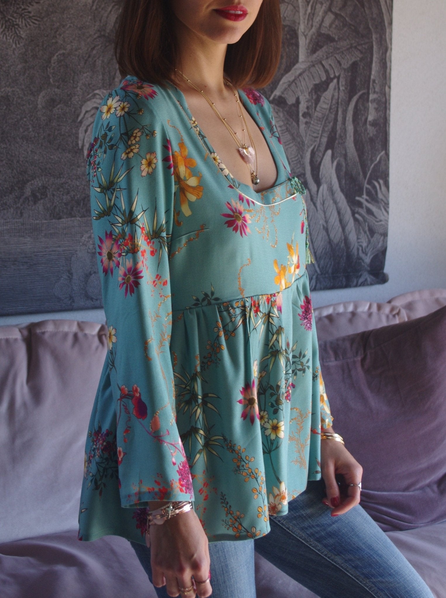 Patron couture robe, blouse encolure carrée Sybil / PDF (A4, A3, A0, US Letter) - Cadres, Calques par Taille, Vidéoprojection - Maison Fauve
