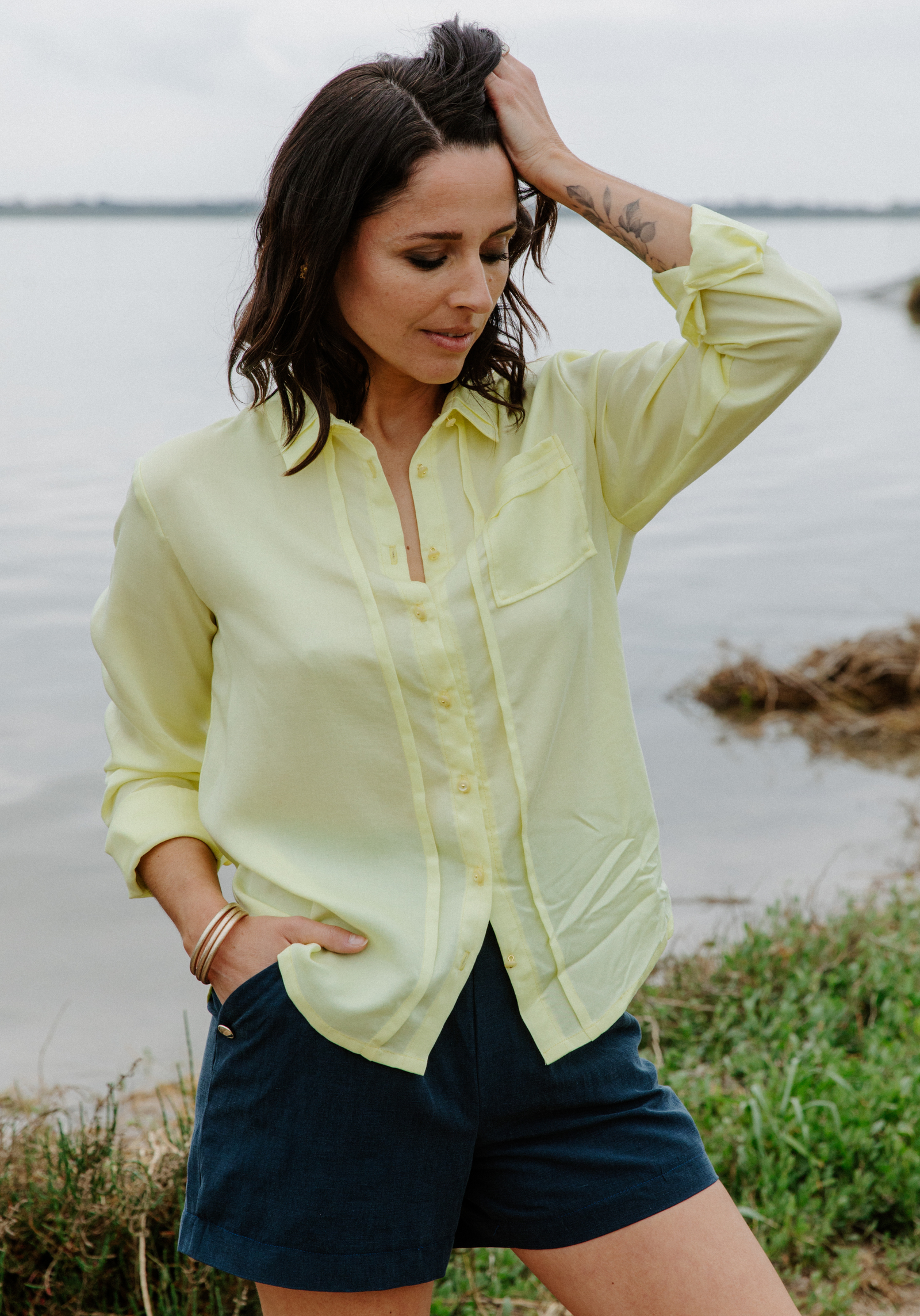 Chemise en coton vichy jaune manches Chemise en coton vichy jaune manches