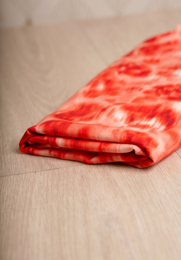 COUPONS - Tissu popeline de viscose imprimée Abstract Rose - Rouge Cerise