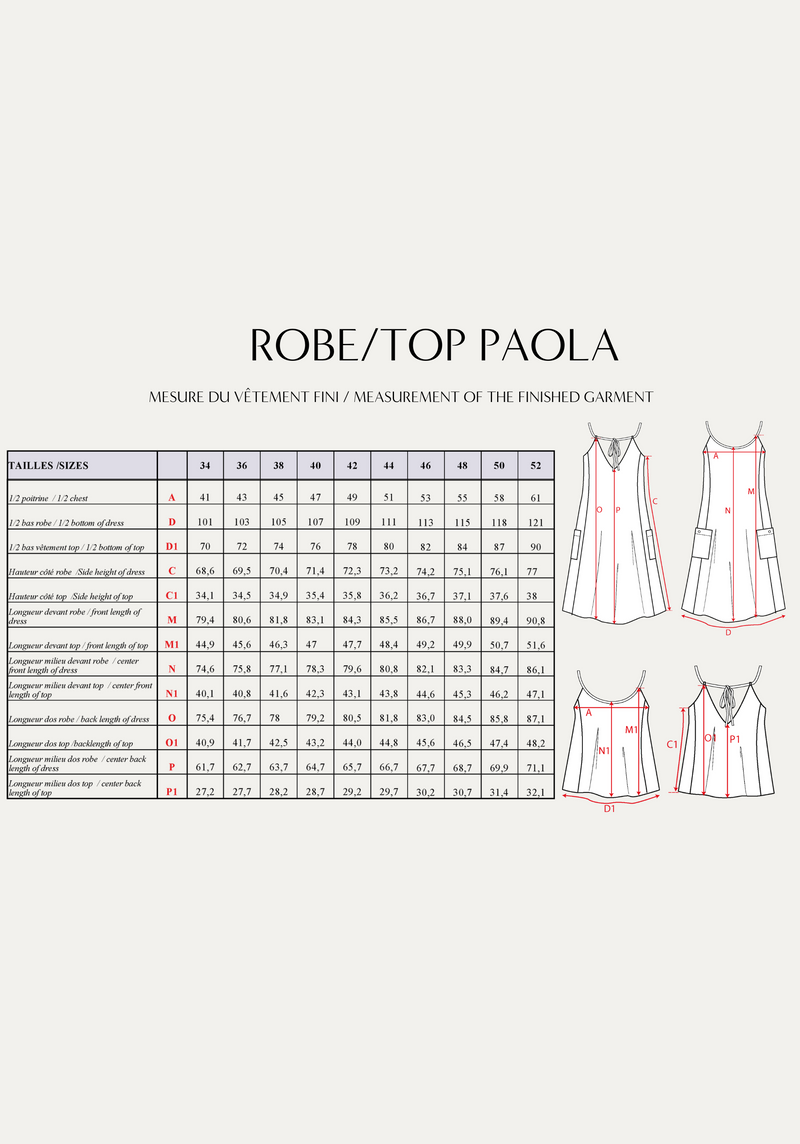Patron couture robe Paola / PDF (A4, A3, A0, US Letter) - Cadres, Calques par Taille, Vidéoprojection