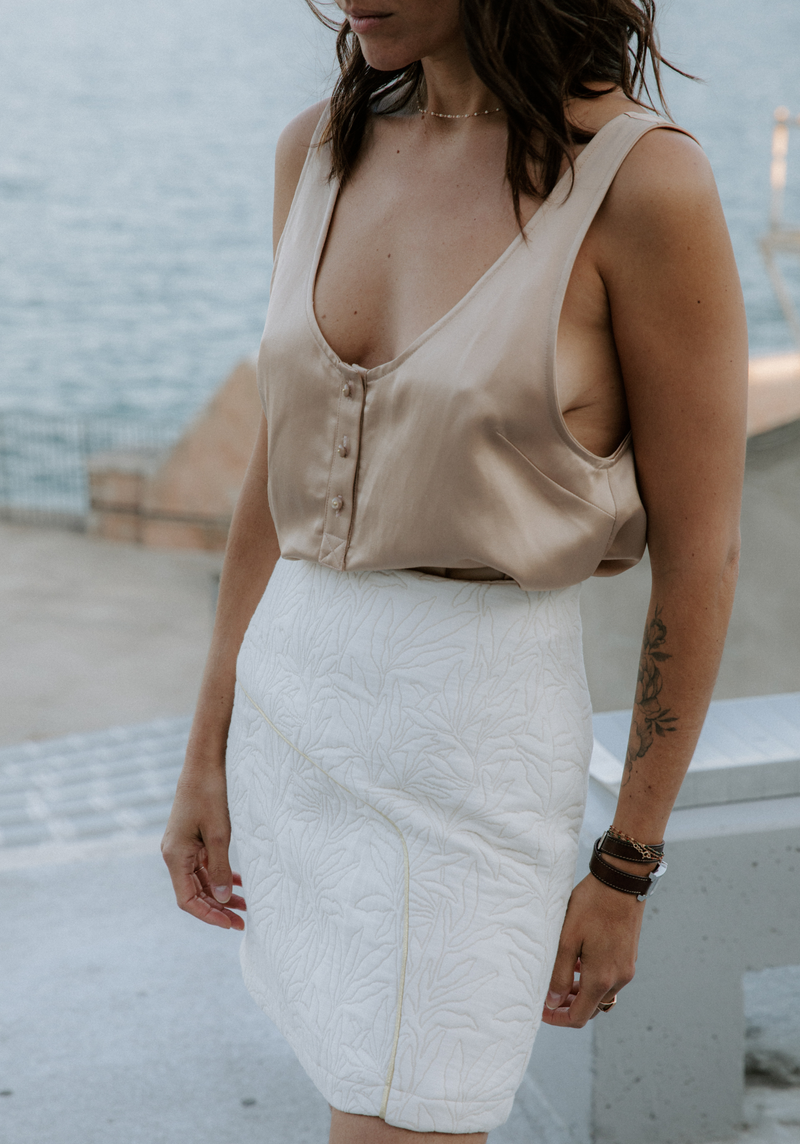 Satin de viscose, lin et lyocell Reflet - Cumin, Champagne ou Gris Parme