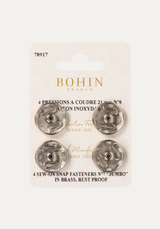 Boutons pression à coudre Bohin – 21 mm (Argent) – lot de 4