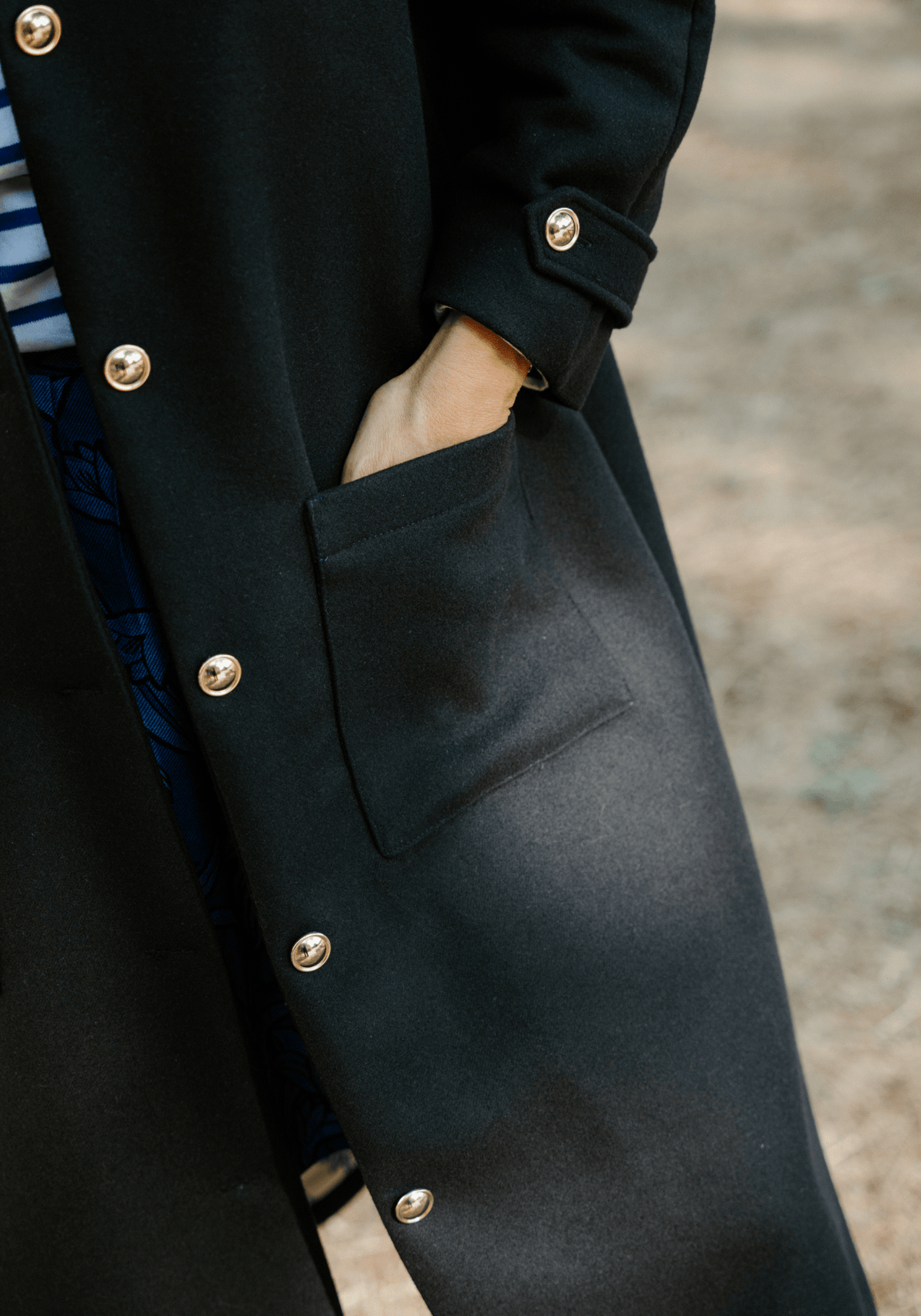 DERNIER COUPON 230CM - Tissu Flanelle de Laine Séparable – 100% Laine - Caviar - Maison Fauve