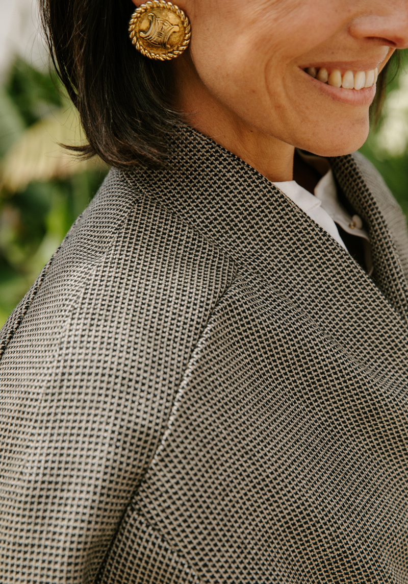 Tissu Tweed Natté de Laine – 100% Laine Vierge - Marron à Carreaux