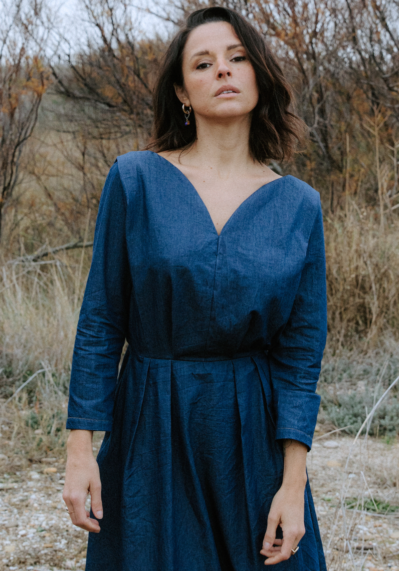 white christmas dresses Denim Halterneck Shirt Dress - main image 0