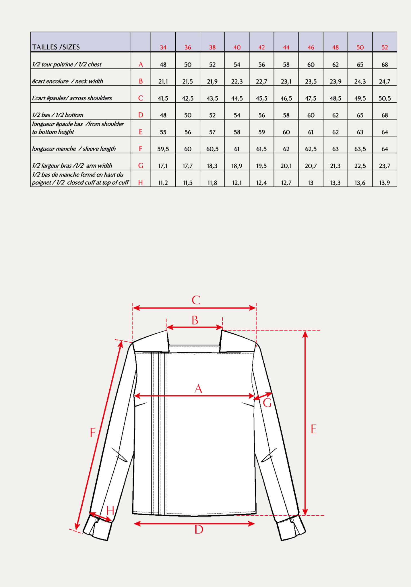 Patron couture blouse Déferlante / PDF (A4, A3, A0, US Letter) - Cadres, Calques par Taille, Vidéoprojection - Maison Fauve