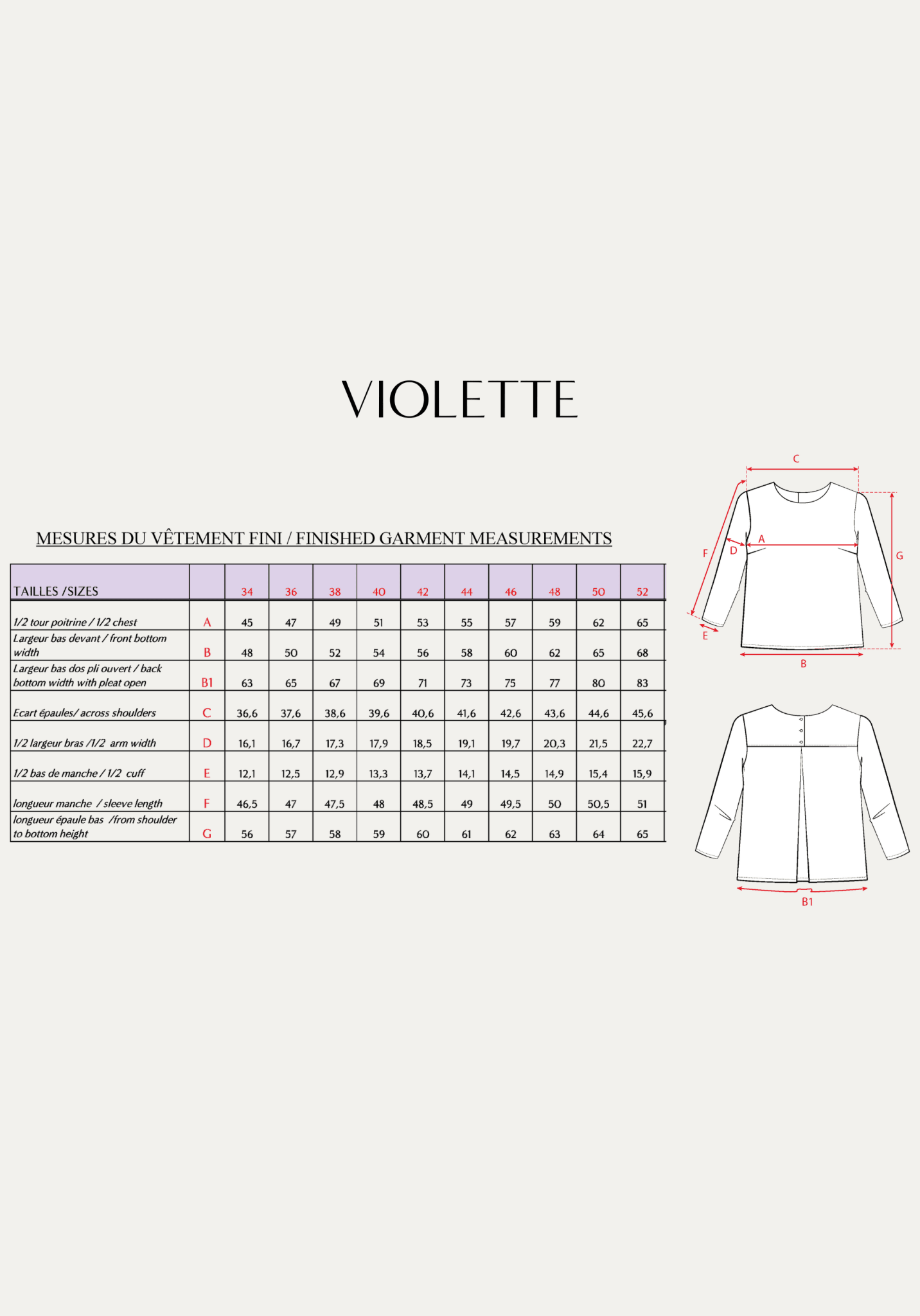 Patron couture blouse Violette - Patron pochette - Maison Fauve