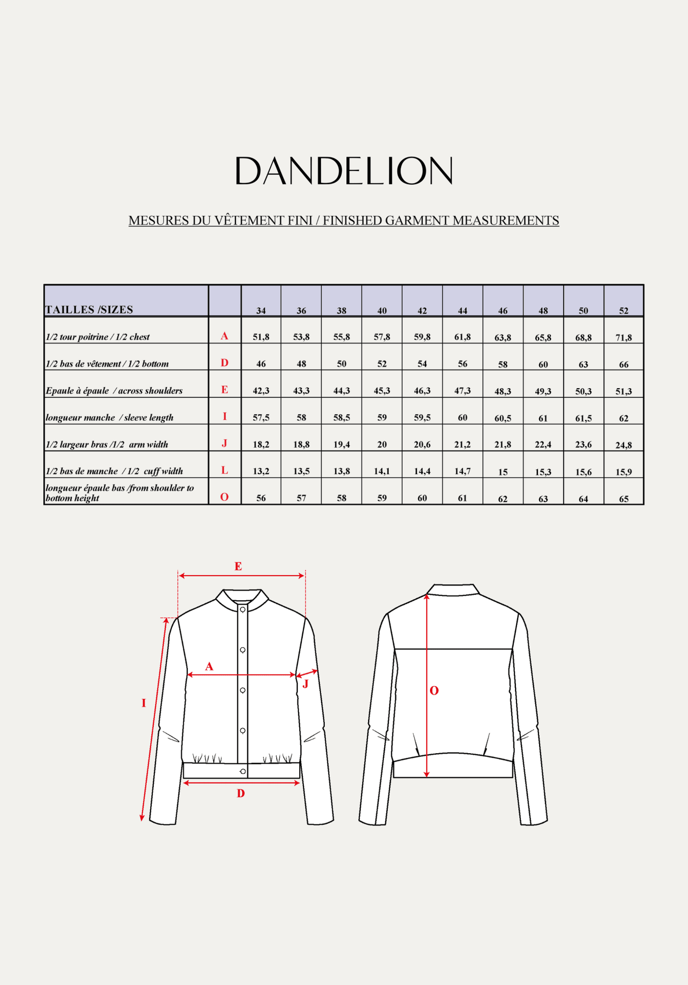 Dandelion Jacket Sewing Pattern / PDF (A4, A3, A0, US Letter 