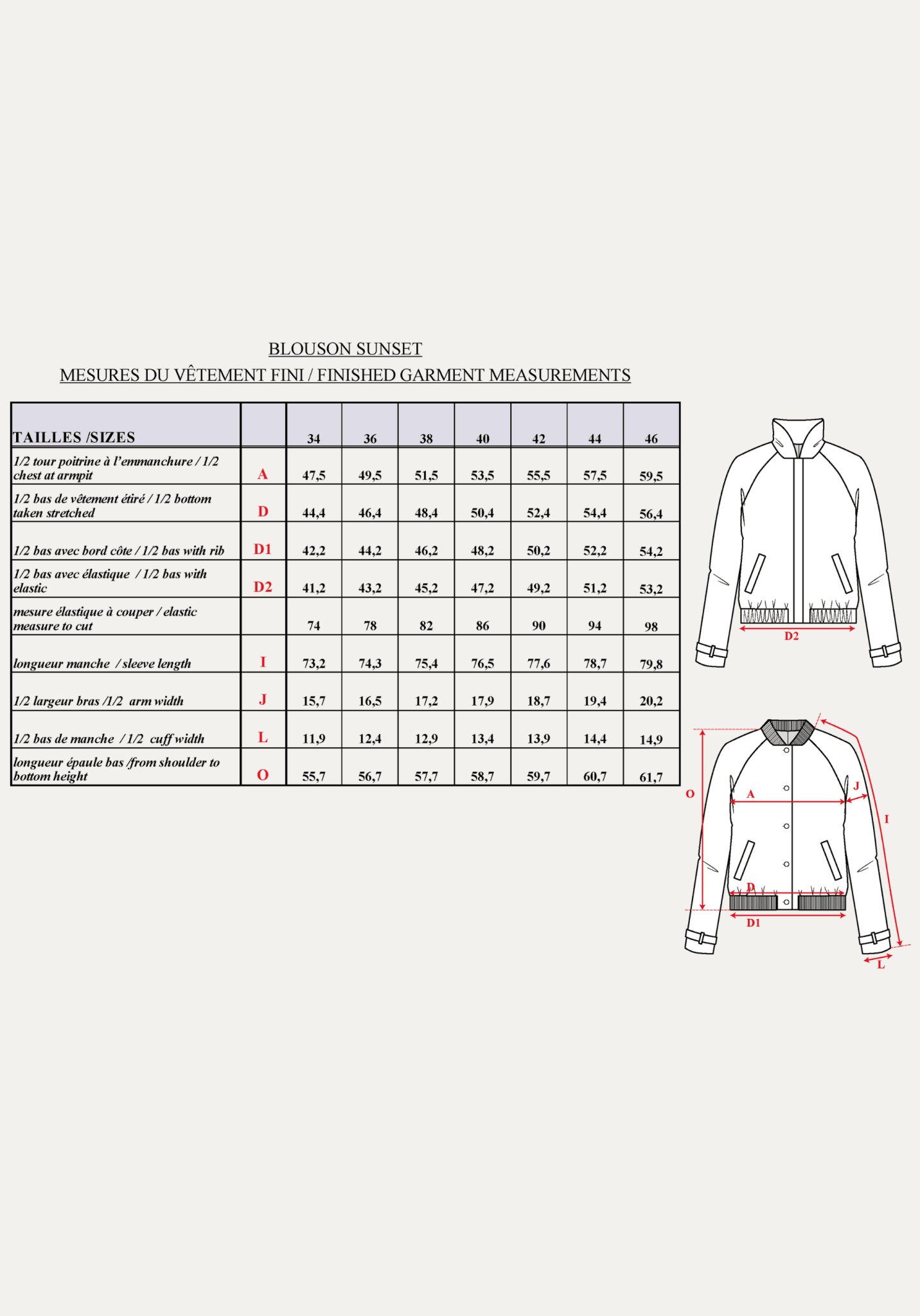Patron couture blouson Sunset / PDF (A4, A3, A0, US Letter) - Cadres, Calques par Taille, Vidéoprojection - Maison Fauve