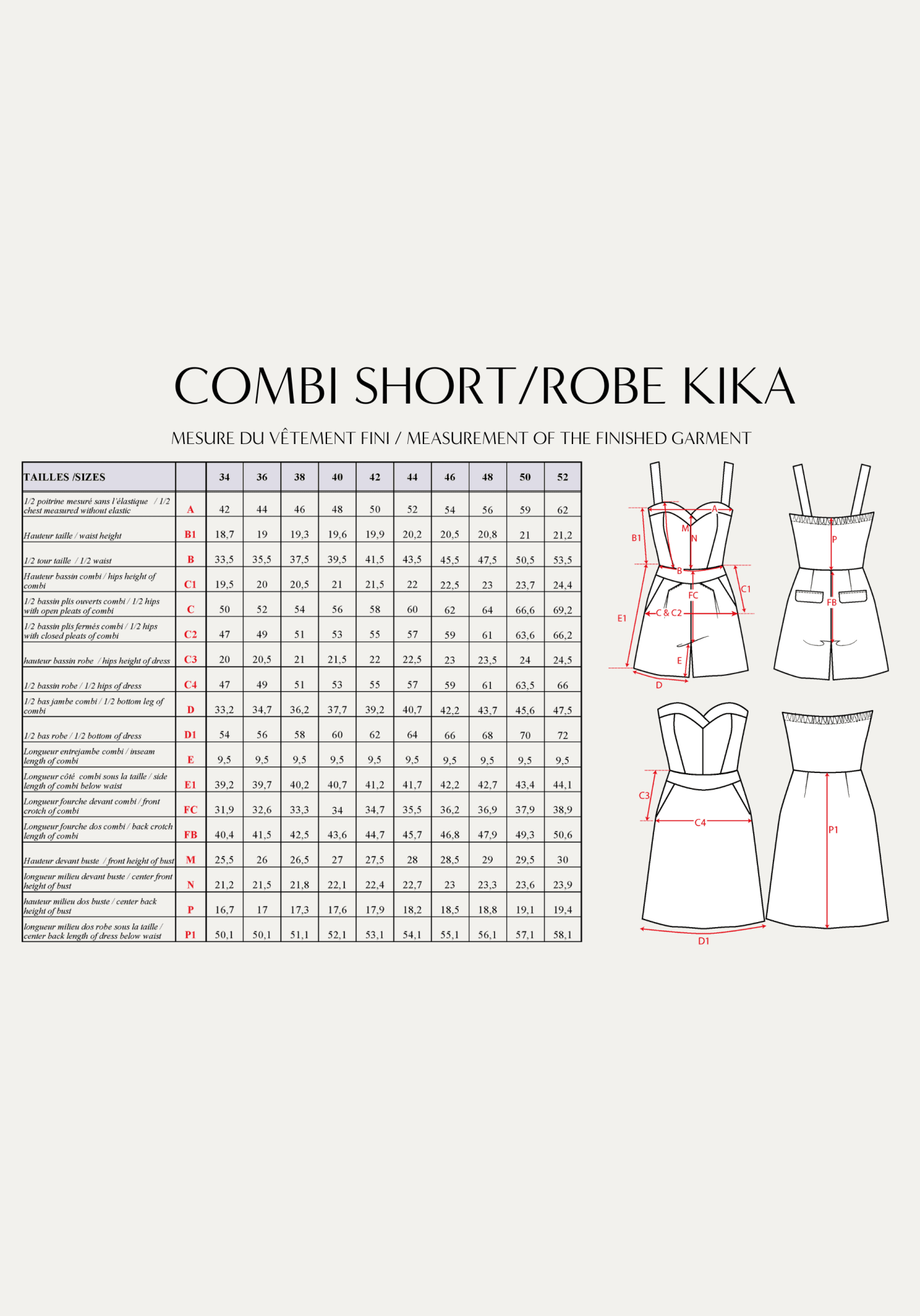 Patron couture combinaison Kika / PDF (A4, A3, A0, US Letter) - Cadres, Calques par Taille, Vidéoprojection - Maison Fauve