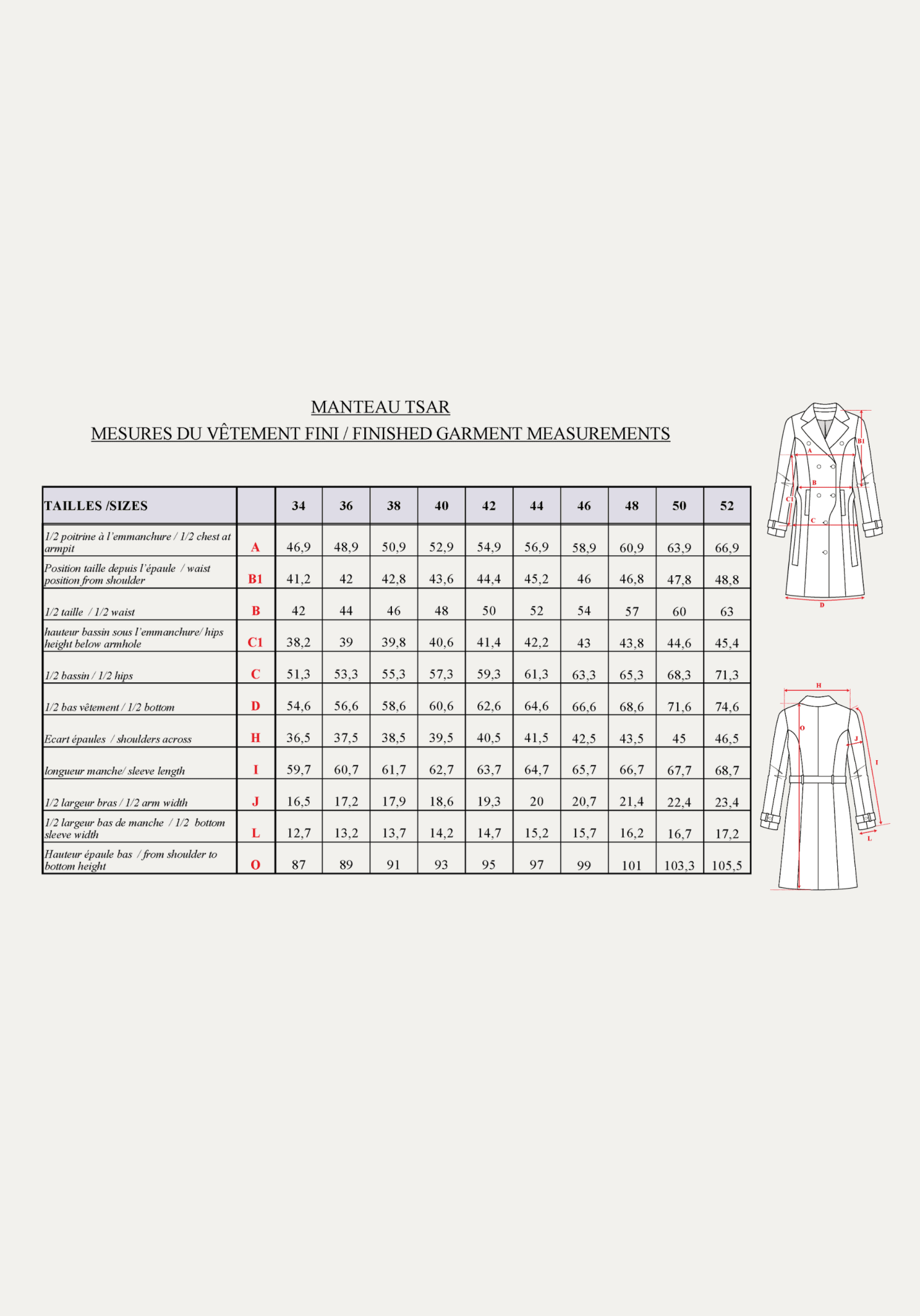 Patron couture manteau, veste Tsar / PDF (A4, A3, A0, US Letter) - Cadres, Calques par Taille, Vidéoprojection - Maison Fauve