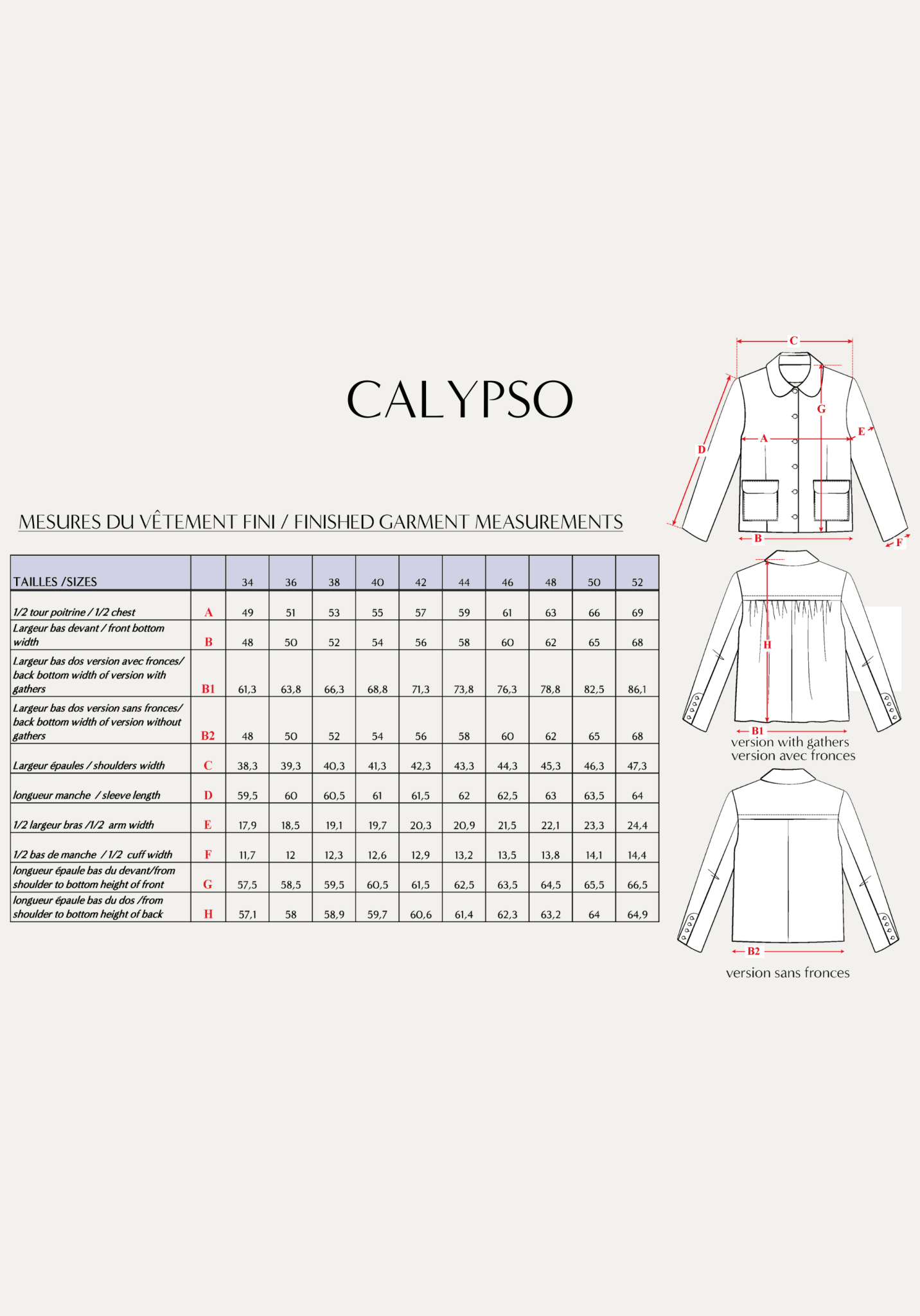 Patron couture paletot Calypso / PDF (A4, A3, A0, US Letter) - Cadres, Calques par Taille, Vidéoprojection - Maison Fauve