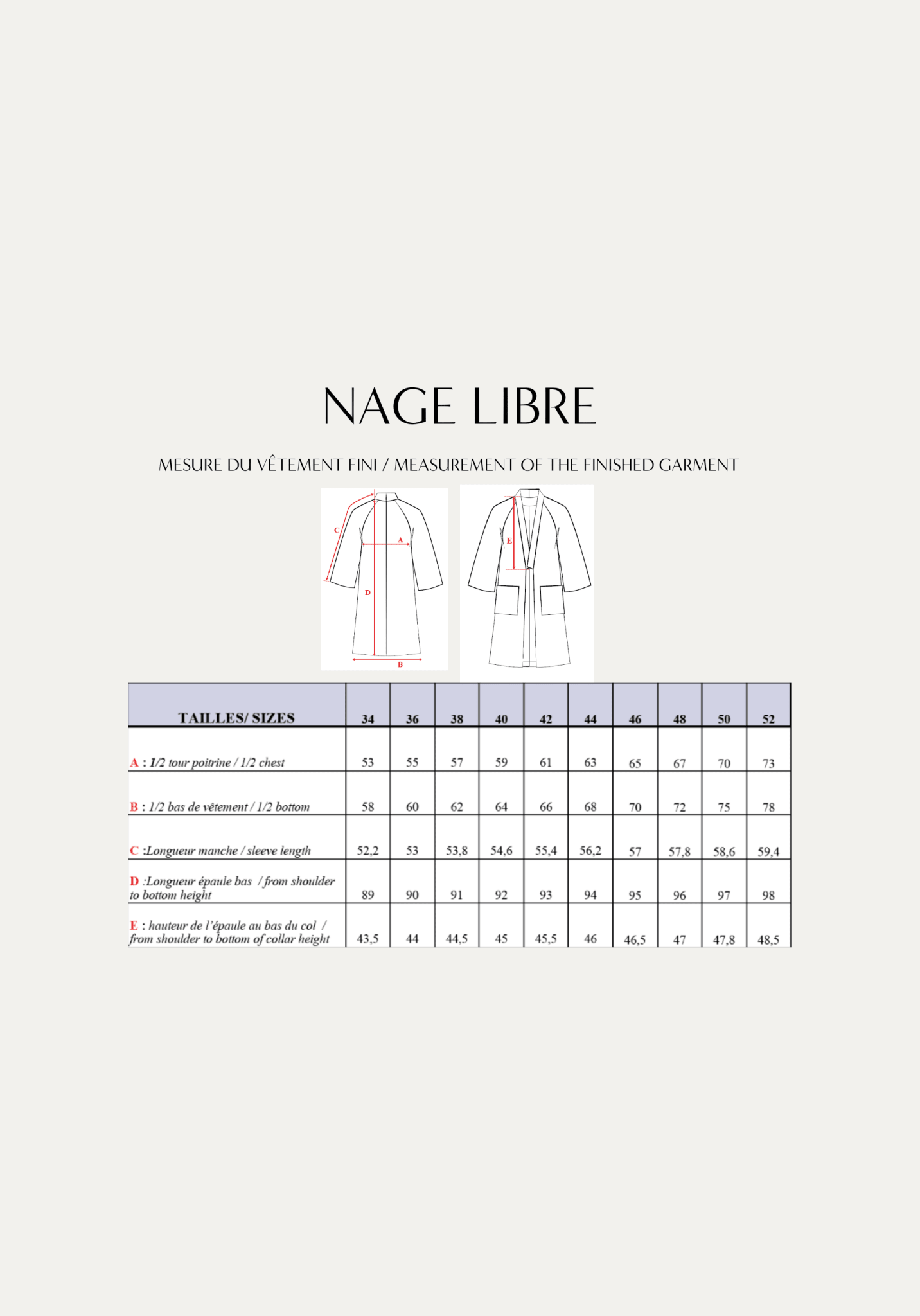 Patron couture veste Nage Libre / PDF (A4, A3, A0, US Letter) - Cadres, Calques par Taille, Vidéoprojection - Maison Fauve