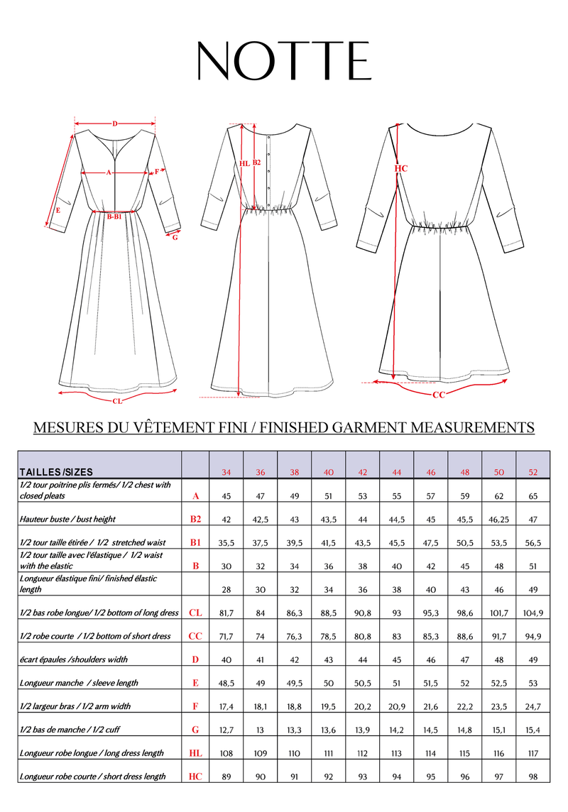 Patron couture robe Notte - Patron pochette