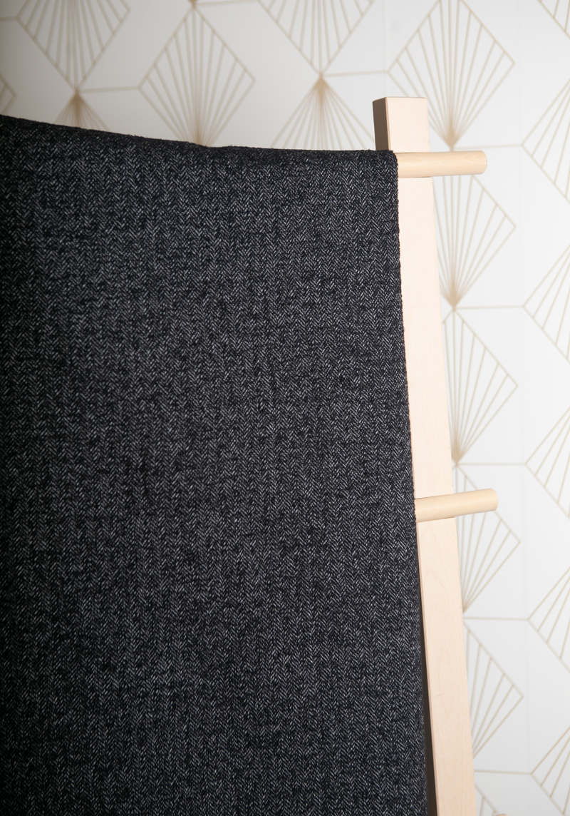 Tissu Tweed Chevrons en Laine - Noir