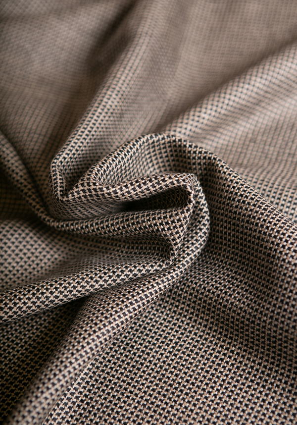 Tissu Tweed Natté de Laine – 100% Laine Vierge - Marron à Carreaux