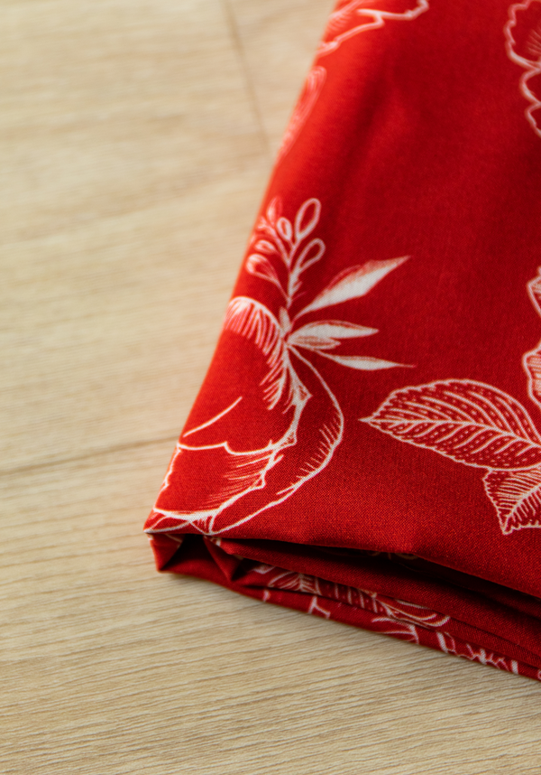 COUPONS - Tissu popeline de viscose Jardin Fauve Rouge Cherry - par 10 cm