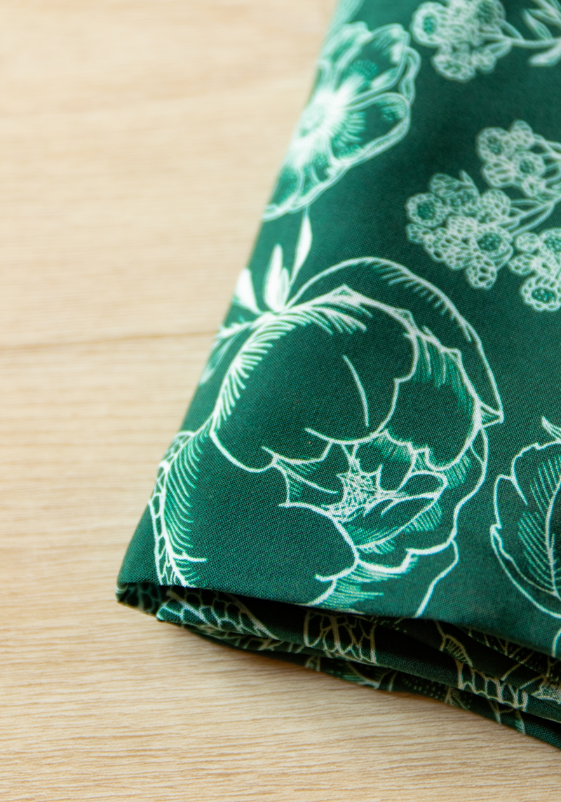 Tissu popeline de viscose Jardin Fauve Vert Scarabée - par 10 cm