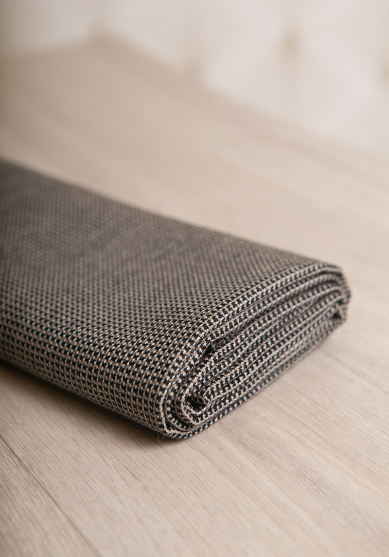 Tissu Tweed Natté de Laine – 100% Laine Vierge - Marron à Carreaux