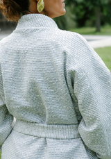 Tissu tweed léger - Ecru ou Bleu Gris