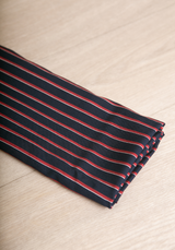 Tissu voile poly viscose à rayures Horizon – Marine / Beige & Encre