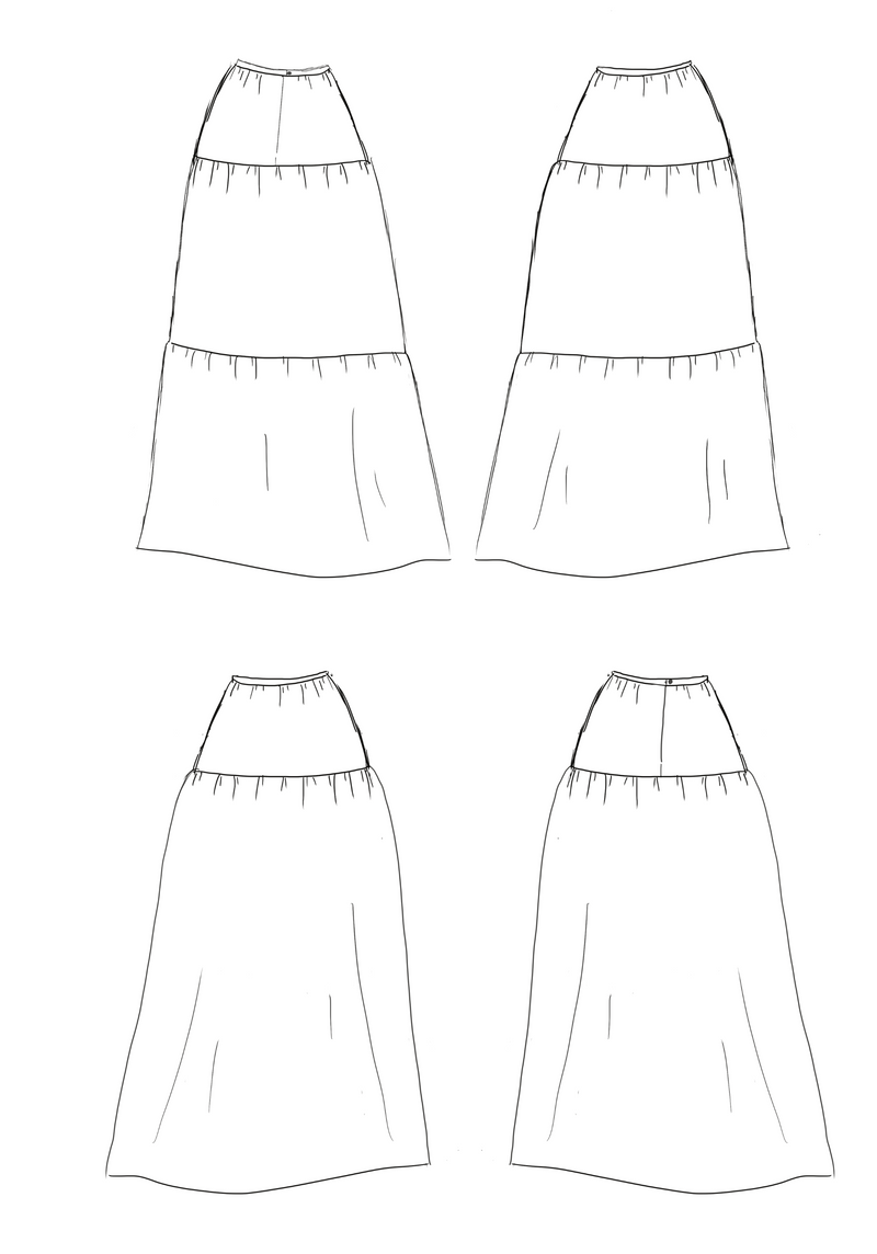 Patron couture jupe longue à volants Ivy / PDF (A4, A3, A0, US Letter) - Cadres, Calques par Taille, Vidéoprojection