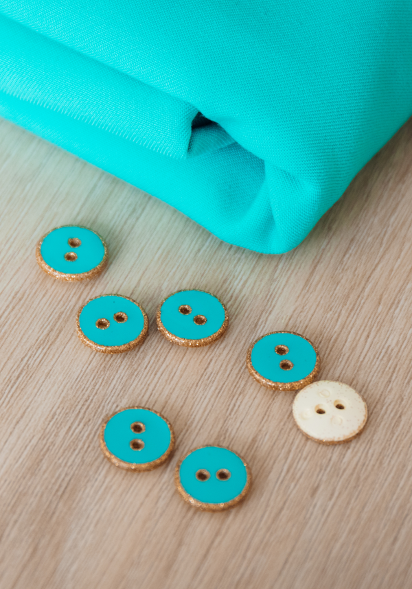12mm Gold Glitter Lagoon Blue Button