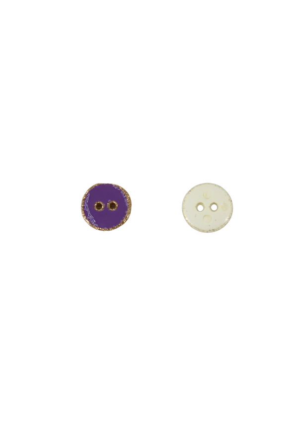 Bouton Ultra Violet à paillettes dorées 12 mm