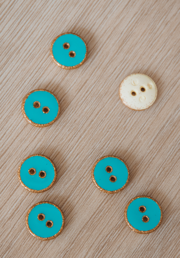 12mm Gold Glitter Lagoon Blue Button