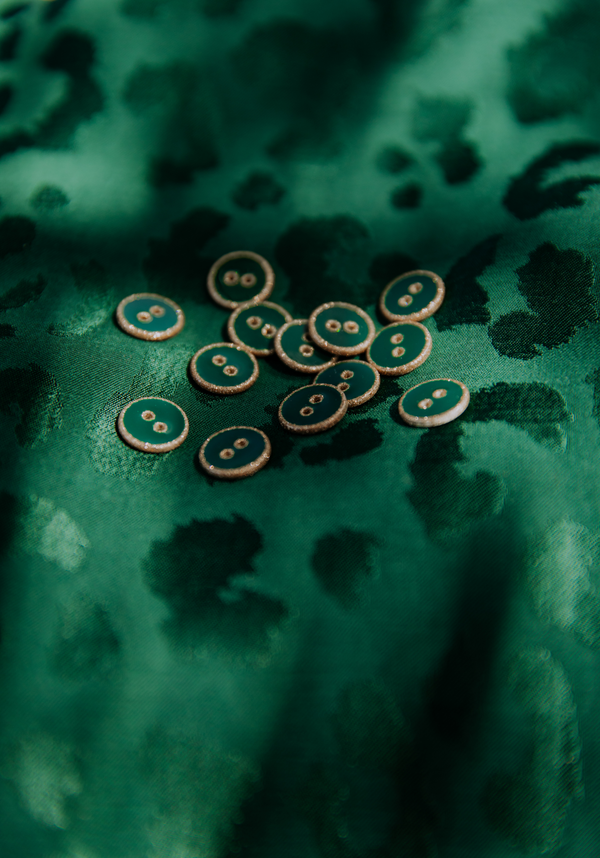 Bouton Vert Scarabée à paillettes dorées 12 mm