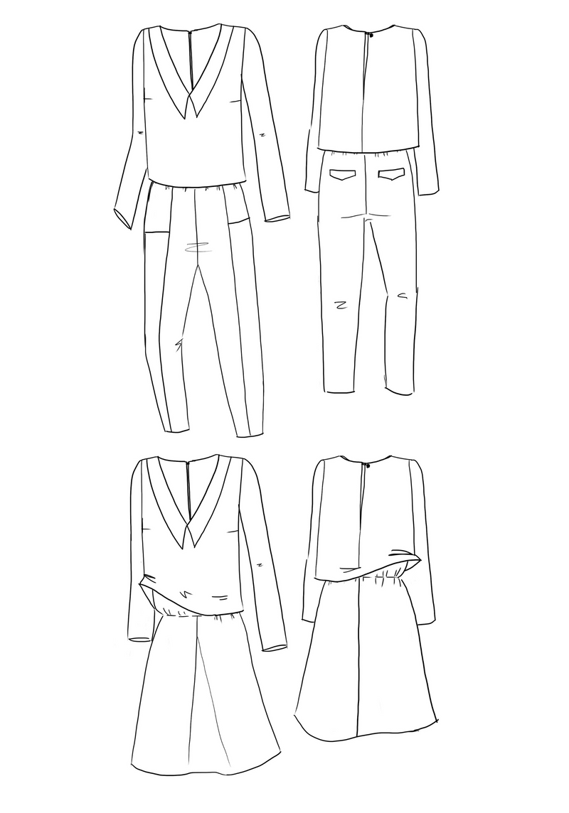 Patron couture combinaison, robe Faye / PDF (A4, A3, A0, US Letter) - Cadres, Calques par Taille, Vidéoprojection